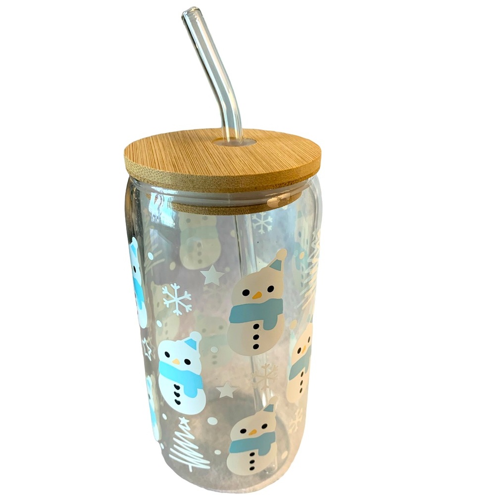 ☃️16 oz Snowman glass can